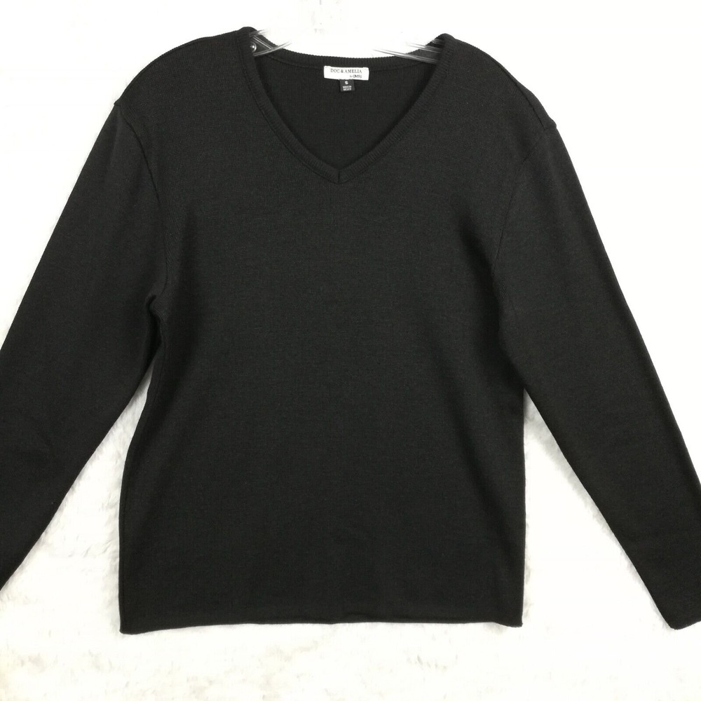 Doc‎ & Amelia Mens Sweater V Neck Black Knit Long Sleeve Lightweight Preppy M